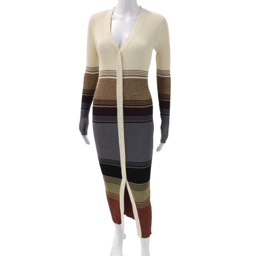 Staud Womens Multicolor Striped Knit Sweater Dress V-Neck Long Sleeve Size M